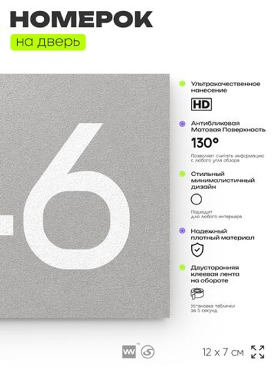 Номер на дверь 946, табличка на дверь для офиса, квартиры, кабинета, аудитории, склада, серая 120х70 мм, Айдентика Технолоджи