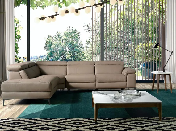 Угловой диван с реклайнером Angel Cerda 5320-L, бежевая кожа