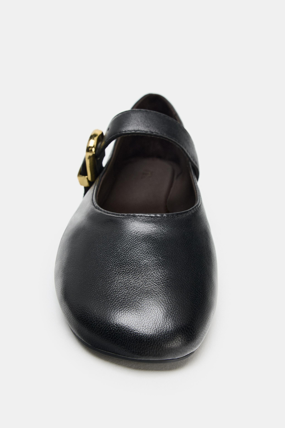 ZARA КОЖАНЫЕ БАЛЕТКИ С ПРЯЖКОЙ, ЧЕРНЫЙ