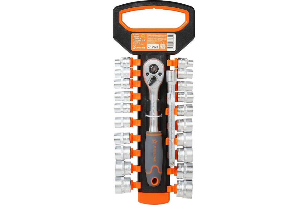 Набор головок с трещоткой 3/8" DR 72Т 22 предметов (10 11 12 13 14 15 17 19 22 24мм, удлинитель 150мм) AIRLINE ATAQ019