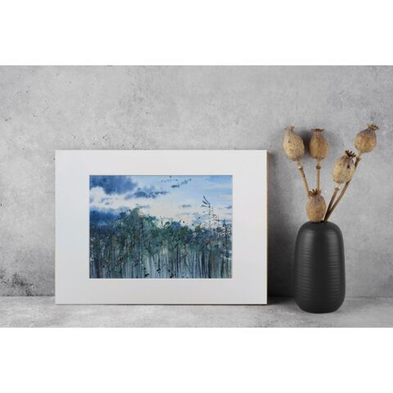 Картина авторская акварельная в паспарту 21х30 см на стену для интерьера " Охота за карасями на закате"