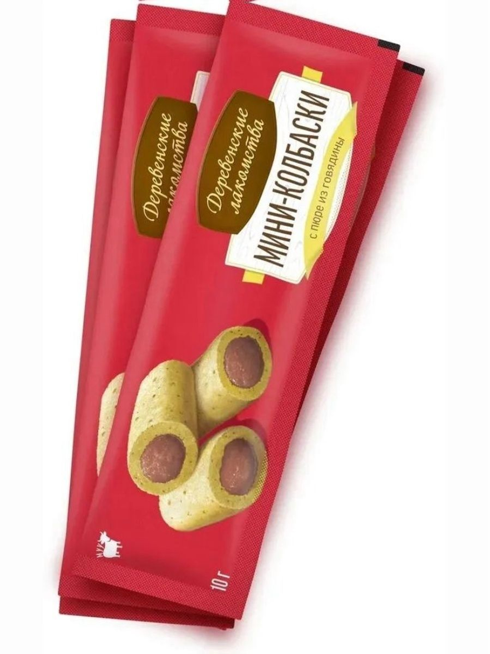 Мини-колбаски с пюре из говядины для кошек Деревенские лакомства набор из 10 упаковок по 40 гр