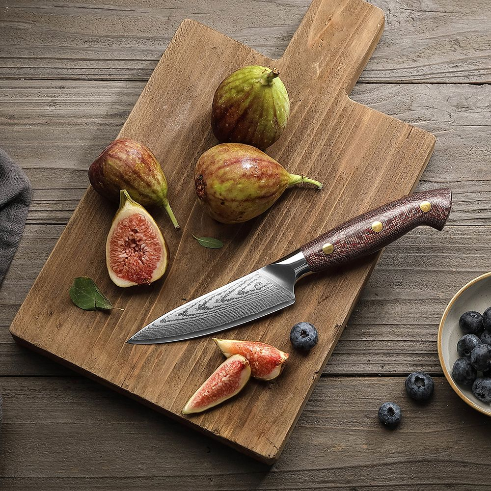 Кухонный нож Hezhen X02M Paring нож 4 дюйма клинок 67 Layers Damascus рукоять микарта, длина лезвия 11 см