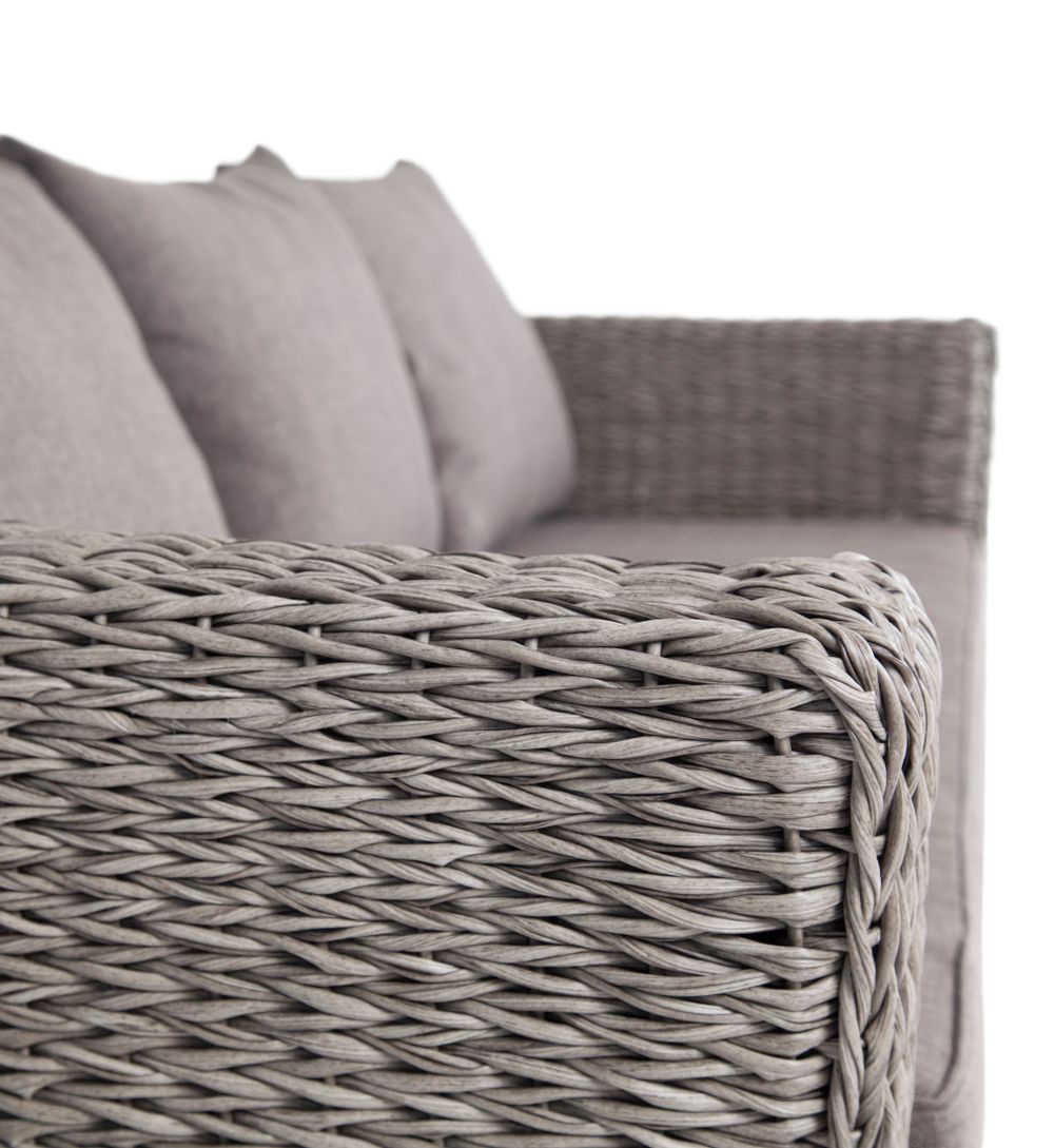 "Капучино" диван из искусственного ротанга (гиацинт) трехместный с подушками, цвет серый