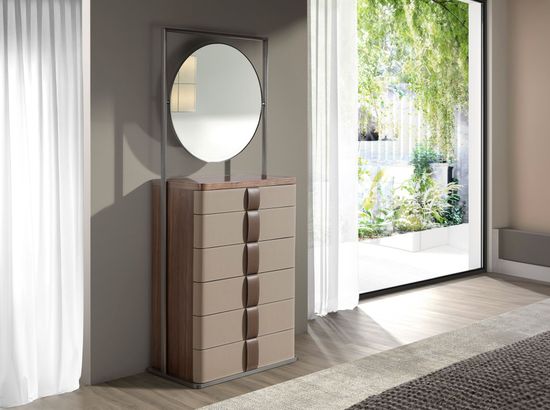 Шифоньер с зеркалом 7205 из кожи, ореха и серой стали