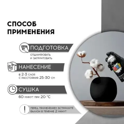 Акриловая краска аэрозольная 520 мл ЧЕРНЫЙ МАТОВЫЙ, быстросохнущая, универсальная / REF / эмаль в баллончике, для декора, мебели, дерева, металла, стен