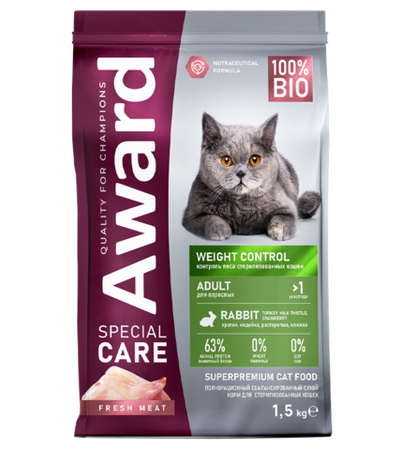Award Spacial Care Weight Control Sterilised с кроликом 1,5кг.