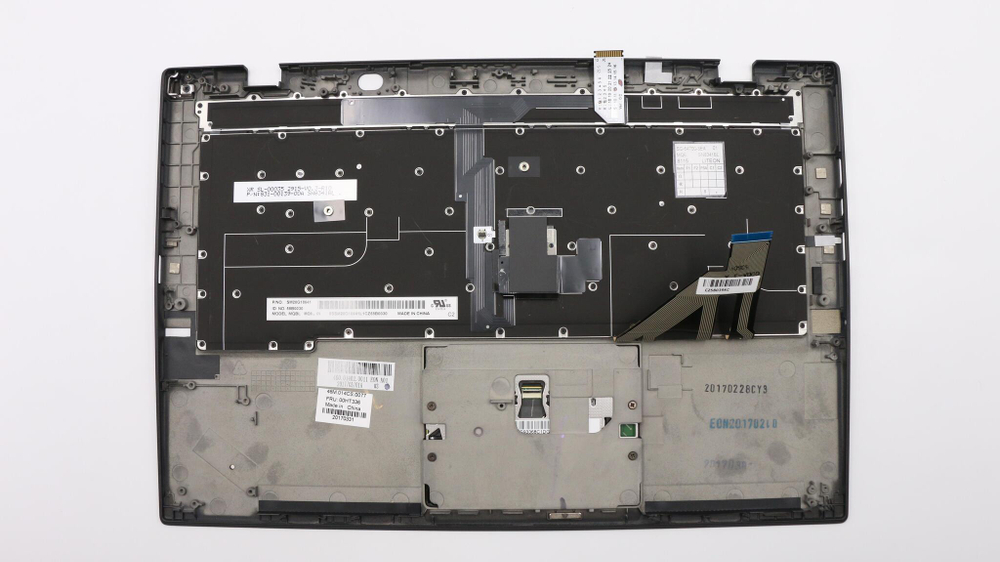 Верхняя панель с клавиатурой (топкейс) для ноутбука Lenovo ThinkPad X1 Carbon 3rd Gen FingerPrint, черная, с подсветкой, раскладка - Индия (00HT336)