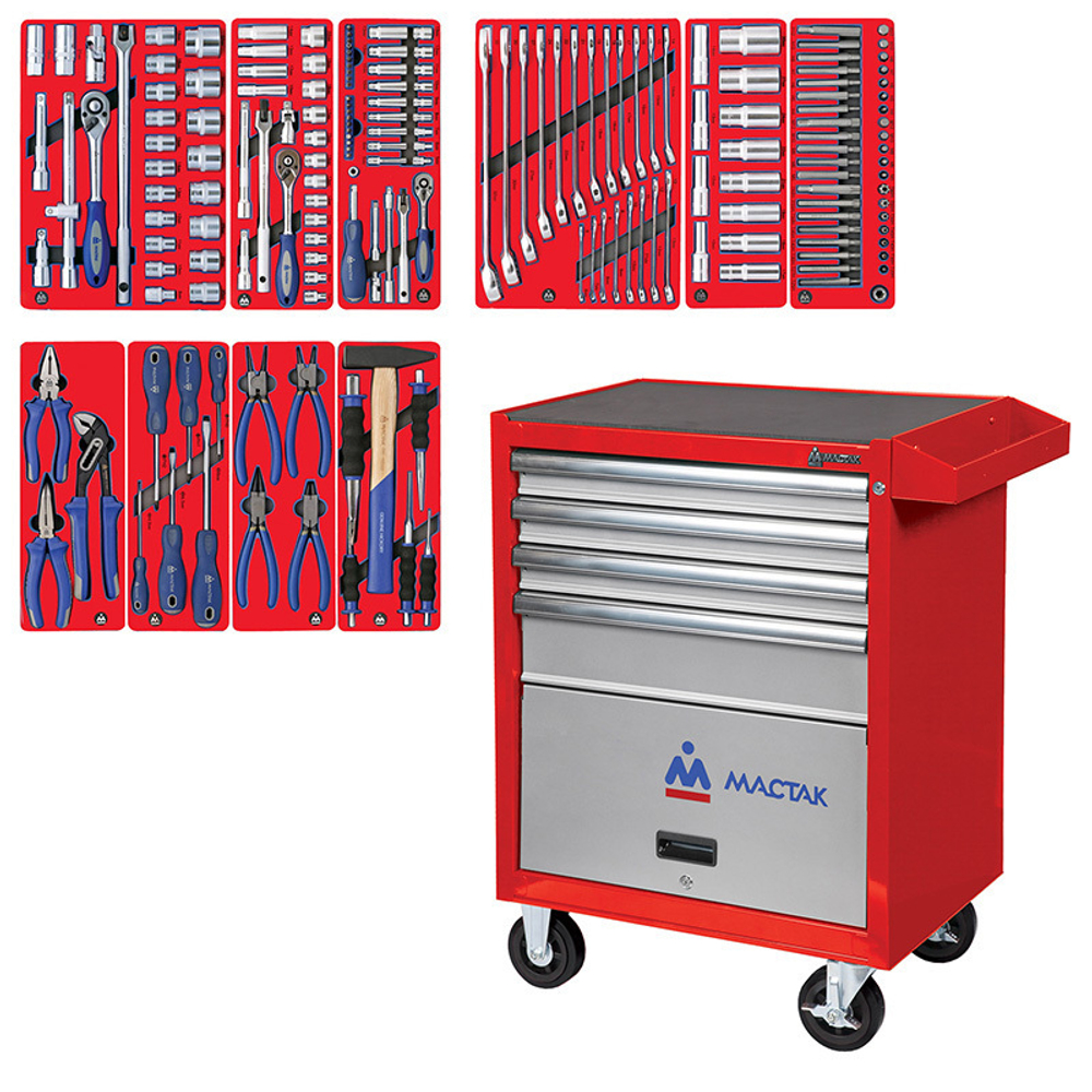 Набор инструментов &quot;СТАНДАРТ&quot; в красной тележке, 186 предметов МАСТАК 52-04186R