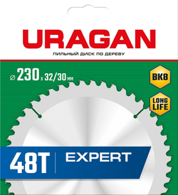 URAGAN Expert, 230 х 32/30 мм, 48Т, пильный диск по дереву (36802-230-32-48)