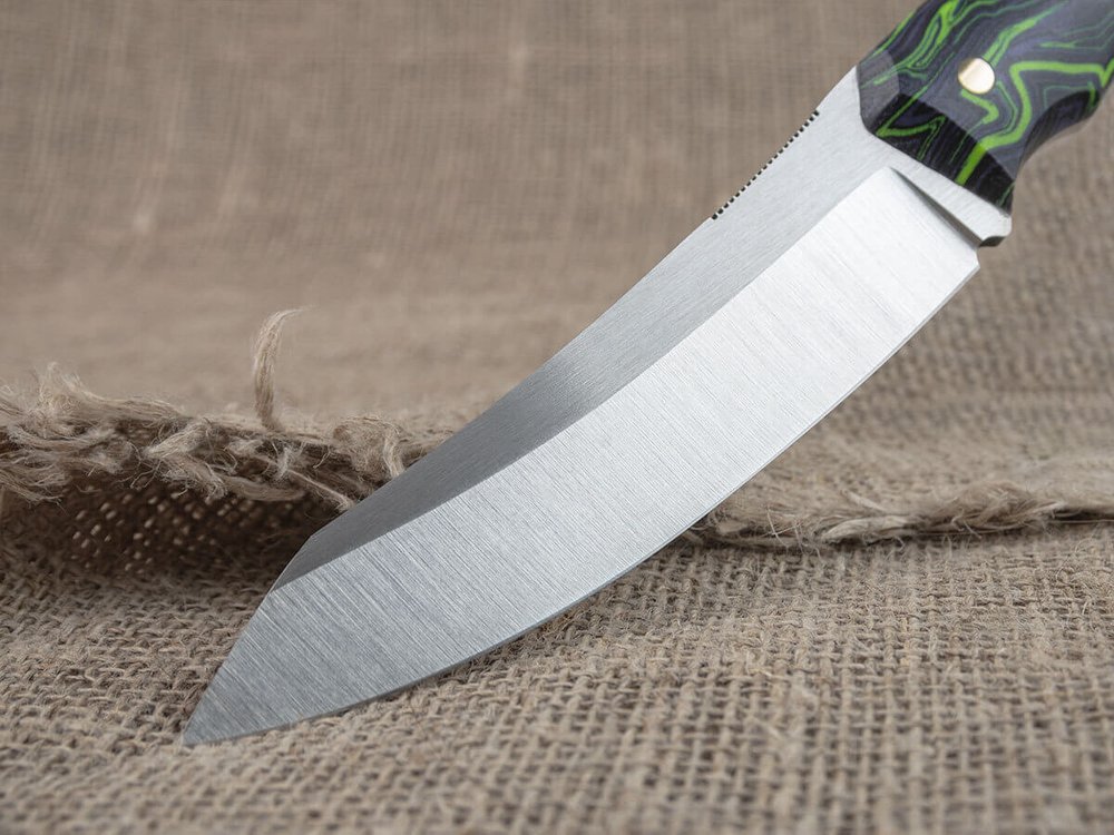 Нож для бушкрафта "Велес", сталь VG-10/Elmax, рукоять микарта (фиолетово-зелёная)