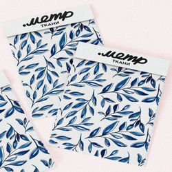 Ткань интерлок утончённые листья синие