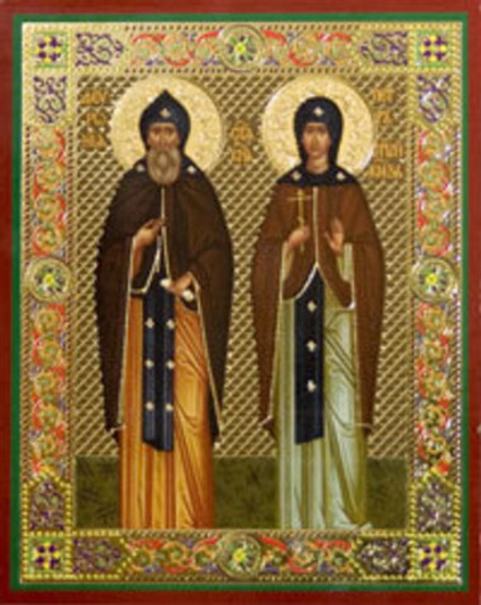 Икона на деревянной основе Петр и Феврония Муромские 8х6 с тиснением золотой фольгой, в упаковке (Ер