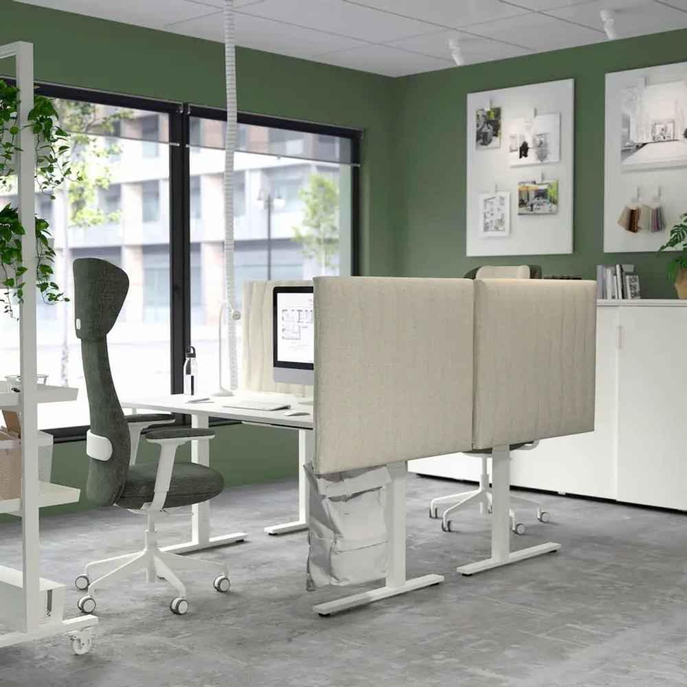 Письменный стол с регулировкой по высоте - IKEA MITTZON/МИТТЗОН ИКЕА, 140х60х65-85 см, белый