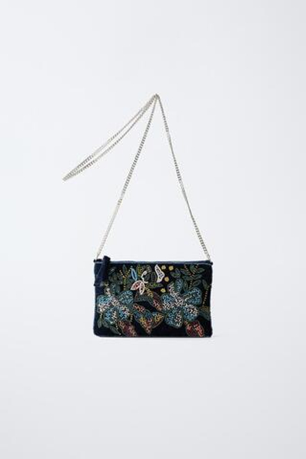 ZARA СУМКА С ПЛЕЧЕВЫМ РЕМНЕМ И БУСИНАМИ, ЧЕРНЫЙ