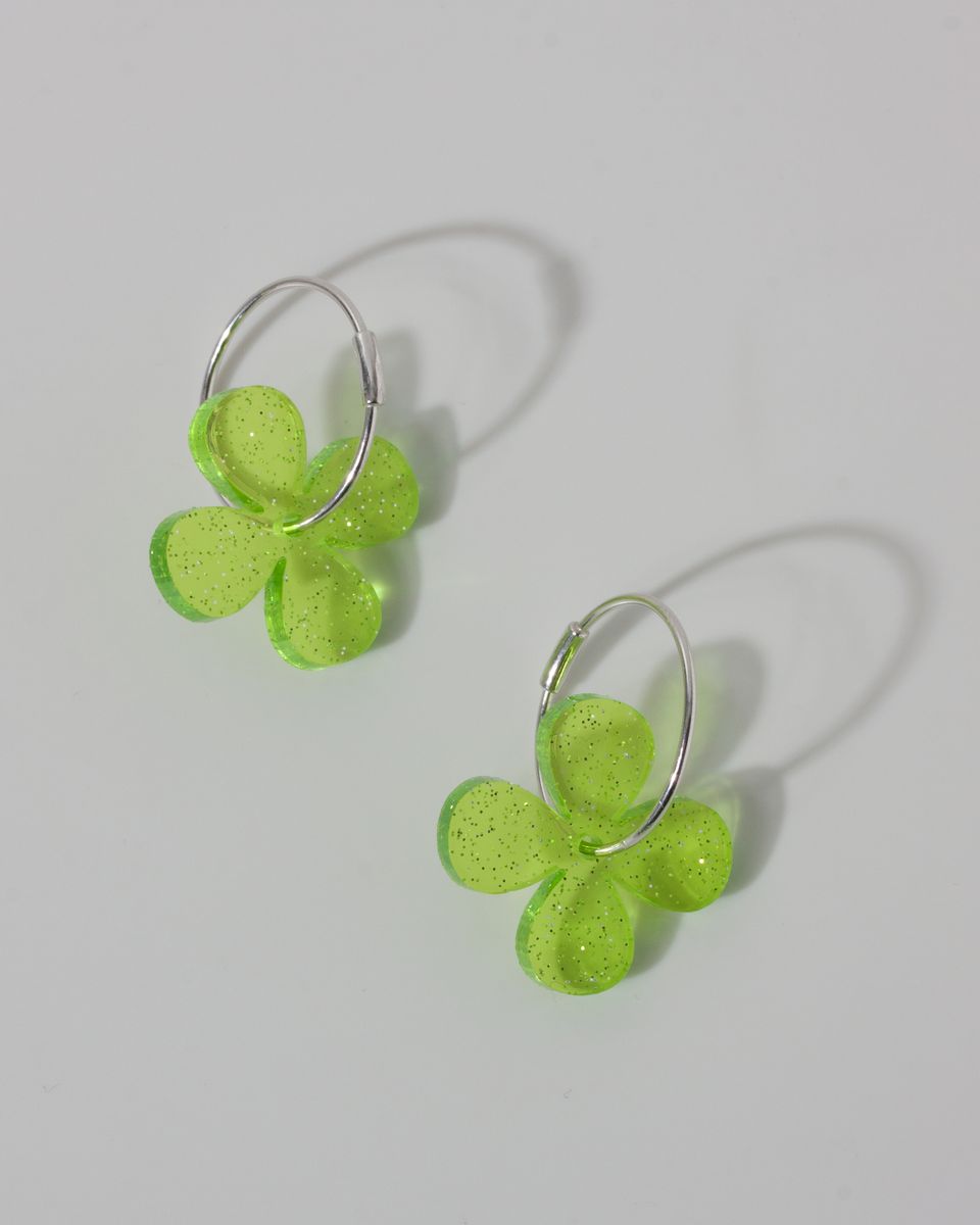 Cерьги Sparkle Hoops Flowers Green