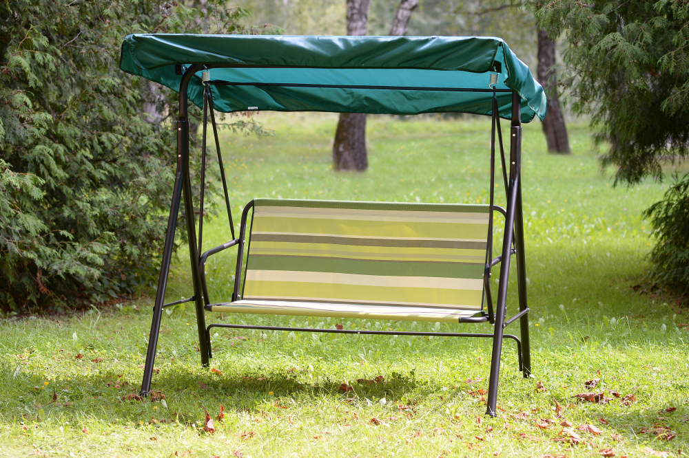 Качели садовые OLSA 2-х местные Келли(каркас черный, м/э рис.полоска)1 уп.