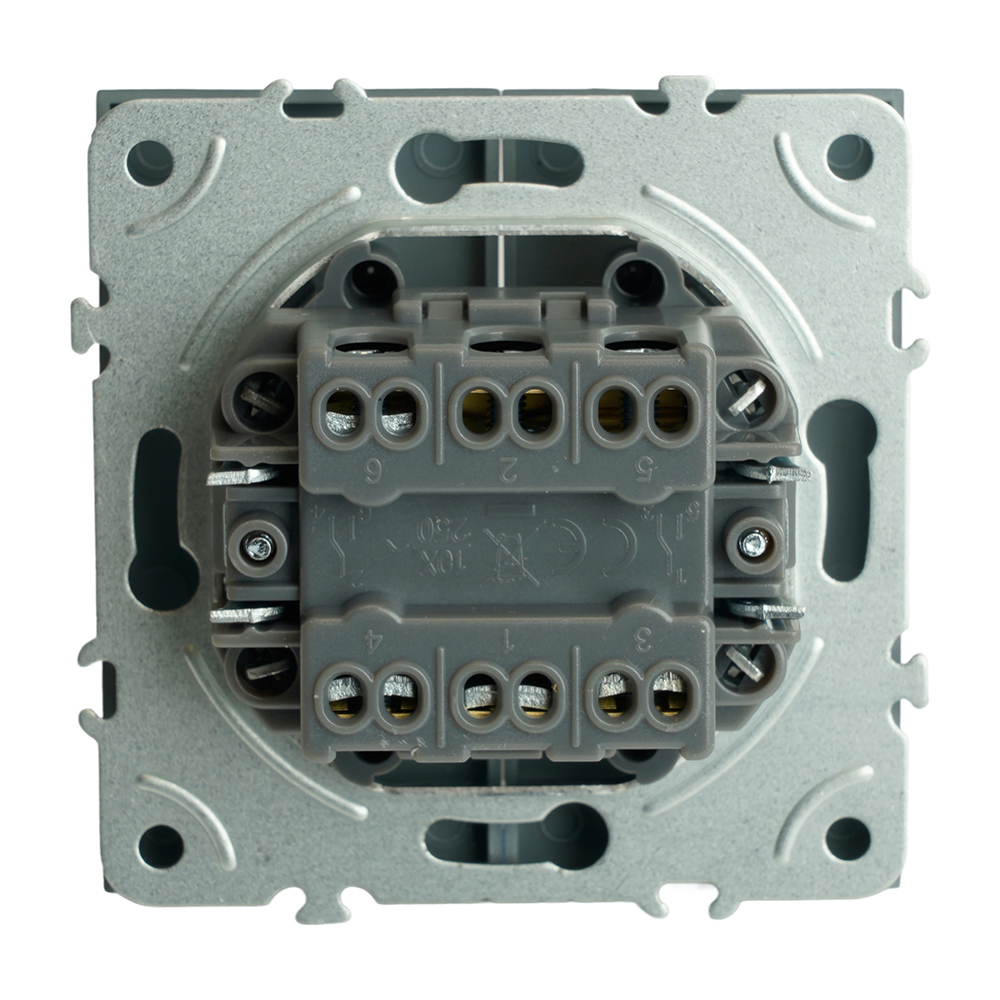 Переключатель 2-клавишный (механизм), STEKKER, 250В, 10А, серия Эмили, RSW10-5107-10, платиново-серый, soft touch 49947