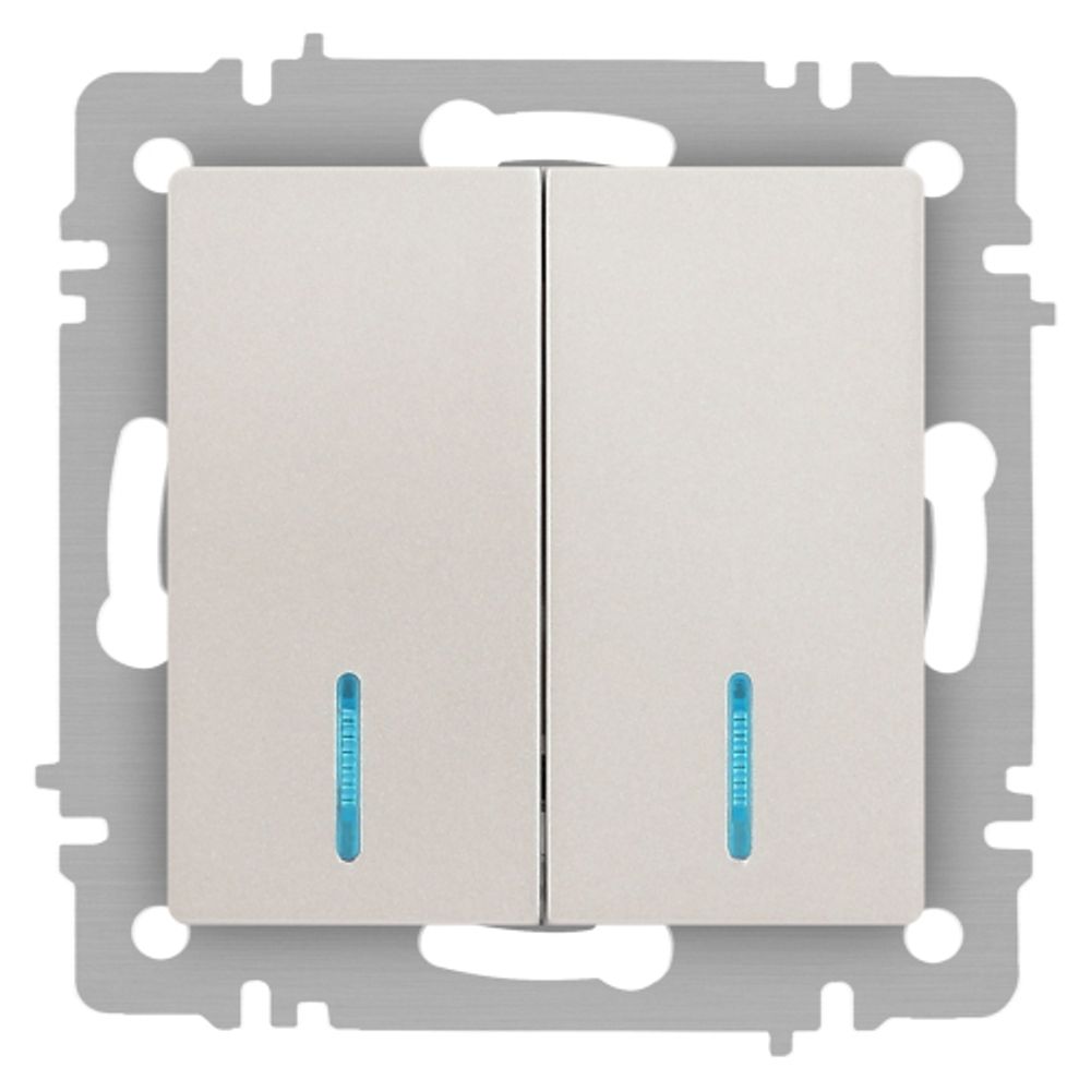 Выключатель Intro Accent 6-105-06 двойной с подсветкой, 10А-250В, IP20, СУ, AL/CU, перламутр | Intro