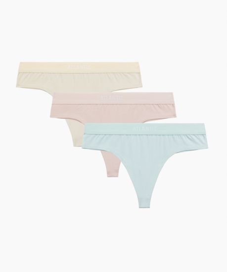 Женские трусы стринги (3шт) Atlantic 3CLP-013, хлопок, бежевый + ванильный + светло-голубой