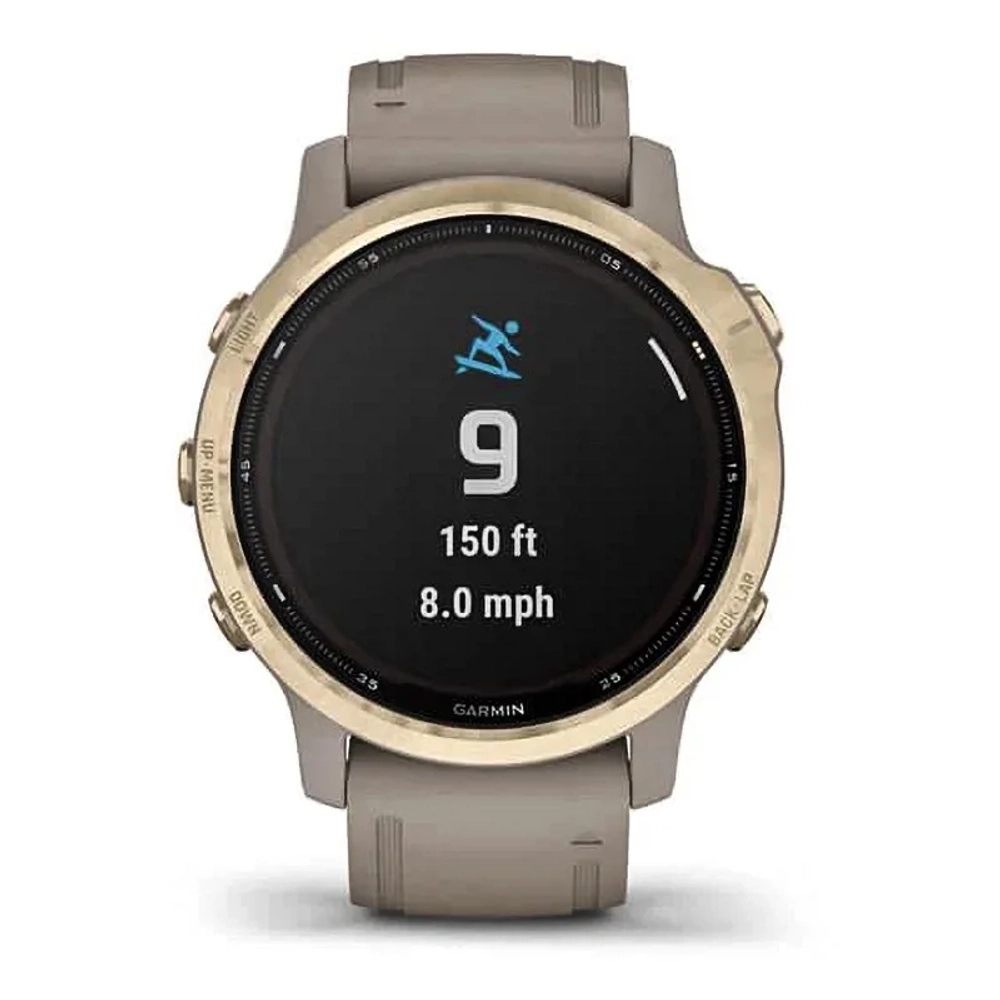 Спортивные наручные часы Garmin Fenix 6s Pro Solar золотистый с песочным ремешком 010-02409-11