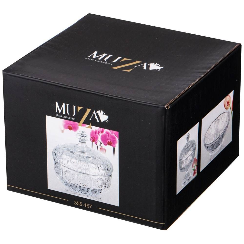 КОНФЕТНИЦА С КРЫШКОЙ "MUZA CRYSTAL" 250 МЛ. 11,5*11,5 СМ. ВЫСОТА=11 СМ. (КОР=24ШТ.)