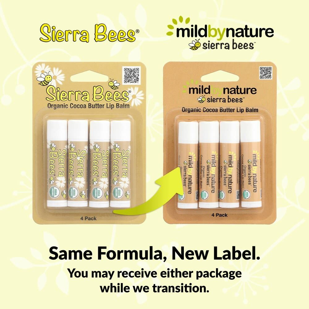 Mild By Nature, Sierra Bees™, органические бальзамы для губ, какао-масло, 4 шт. в упаковке, 4,25 г (0,15 унции)