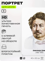 Портрет для школы в кабинет литературы и русского языка "Александр Дюма", стенд школьный для класса, деятели науки для оформления классного уголка, 40х30 см, Silver Plane x Айдентика Технолоджи