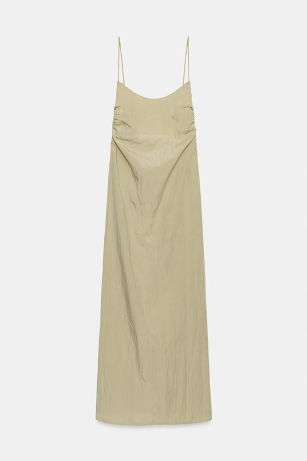 ZARA ПЛАТЬЕ МИДИ С ОТКРЫТОЙ СПИНОЙ, БЕЖЕВЫЙ/ЗЕЛЕНЫЙ