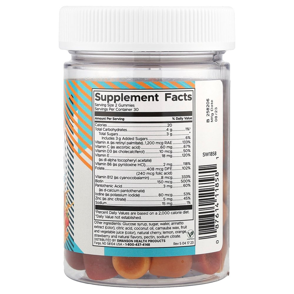 Swanson Vitamins, Мультивитаминные жевательные мармеладки для взрослых, апельсин, вишня, клубника, 60 жевательных таблеток