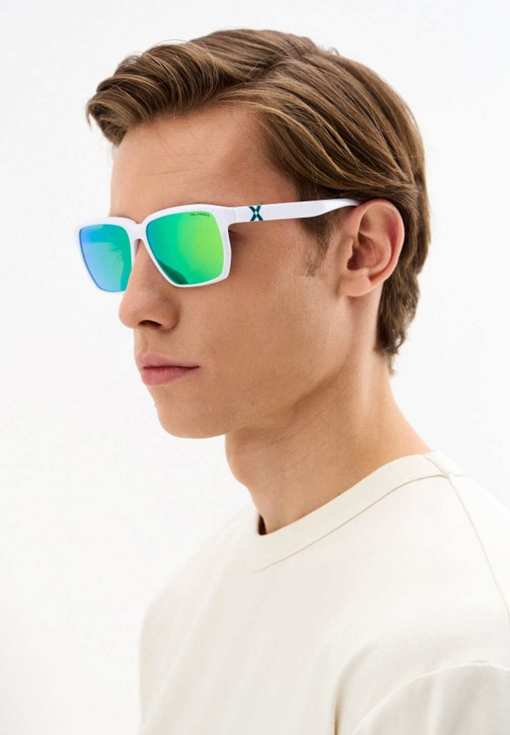 Спортивные очки HILX Rebel Shiny Solid White / Green Mirror Polarized Lens