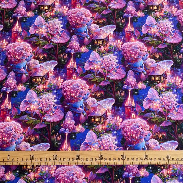 ЦВЕТЫ И ДОМА, ФЭНТЕЗИ, РОЗОВЫЙ, 100% хлопок Handmade Fabrics 4