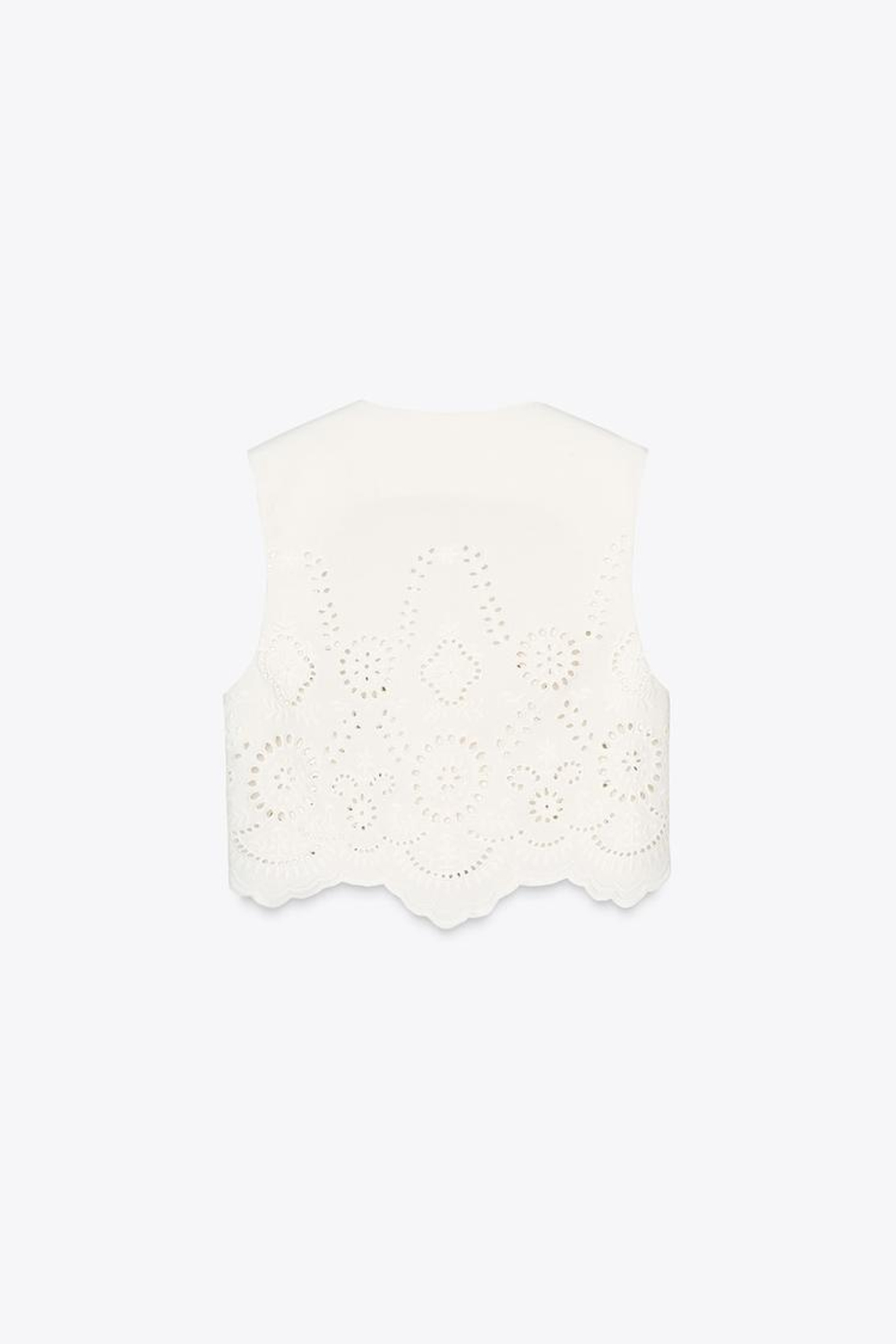 ZARA ТОП-ЖИЛЕТ С АЖУРНОЙ ВЫШИВКОЙ, БЕЛЫЙ