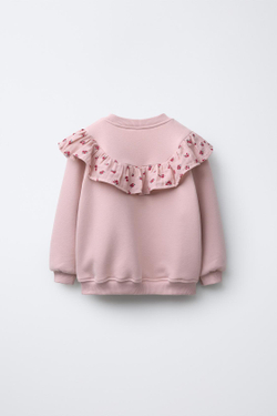 ZARA ТОЛСТОВКА С ВОЛАНАМИ И ЦВЕТОЧНЫМ ПРИНТОМ, СВЕТЛО-РОЗОВЫЙ