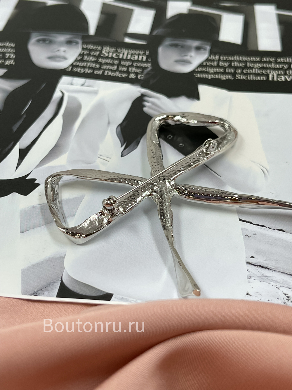 Брошь бантик серебро