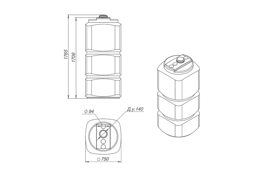 Ёмкость пластиковая пищевая ЭкоПром L 750 л. узкая высокая (75x75x171см;серый) - арт.555261