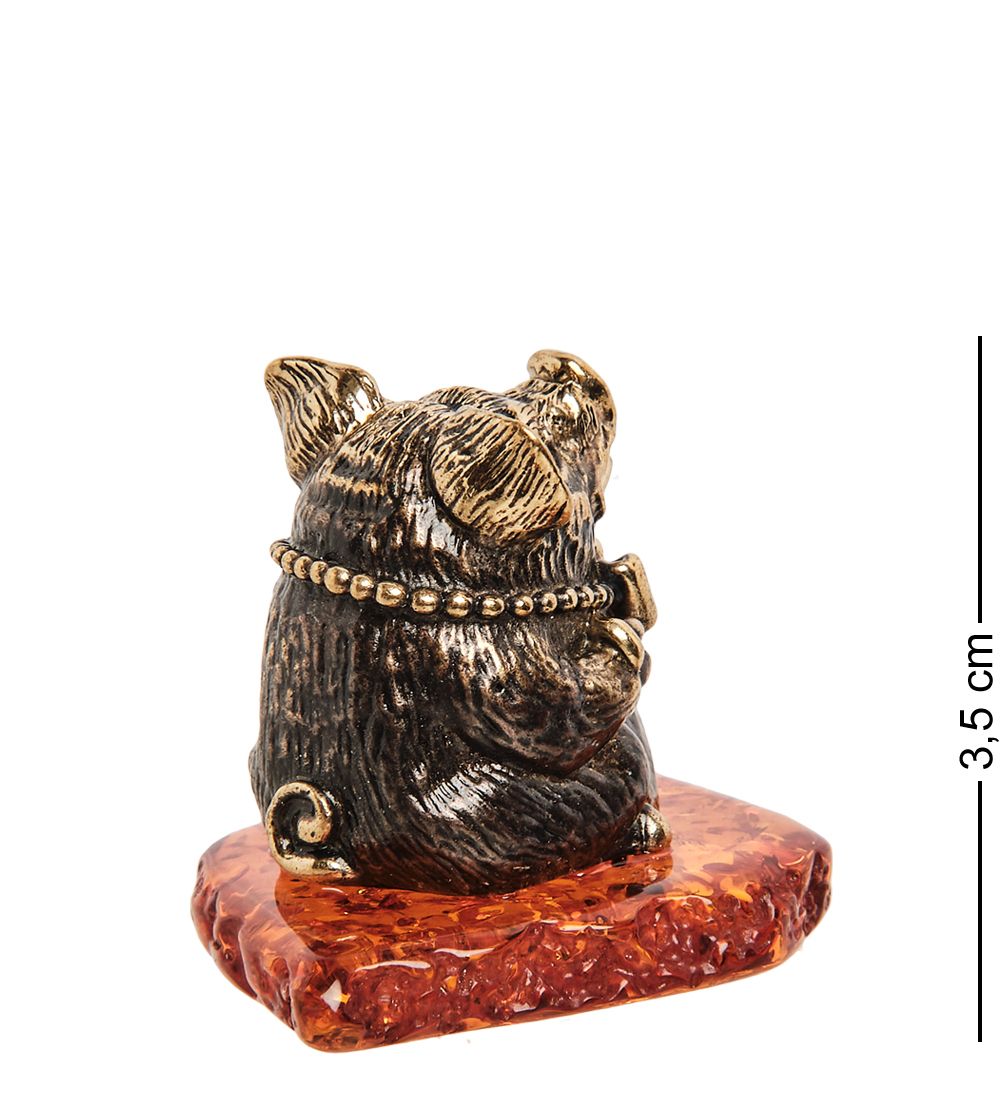Народные промыслы AM-1232 Фигурка «Поросенок с бантиком» (латунь, янтарь)