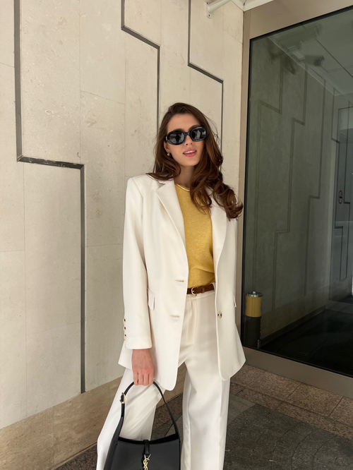 Брюки из плотной ткани молочные прямые