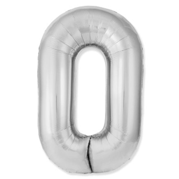 F Шар (40''/102 см) Цифра, 0 Slim, Серебро(БГ-60)