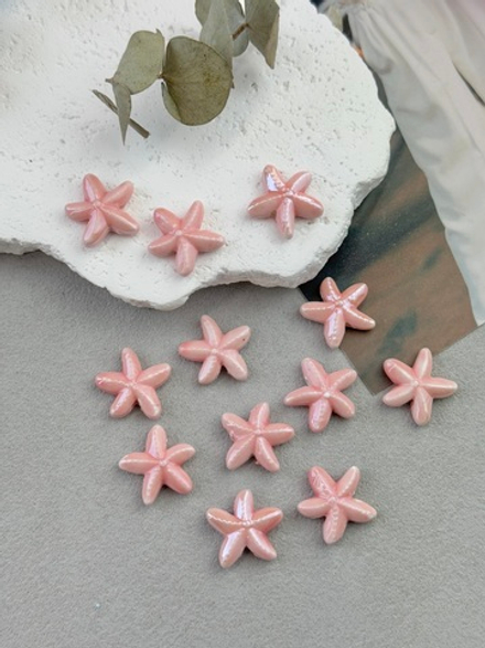 Керамические бусины "Морская звезда", розовые 18 мм, 10 штук