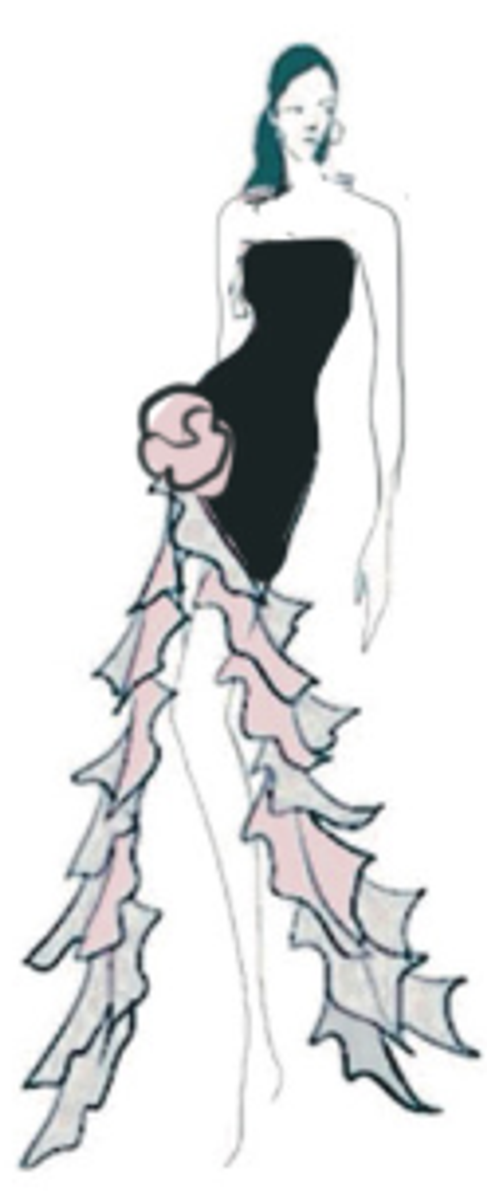 Платье макси из крепа и шифона с объемным цветком