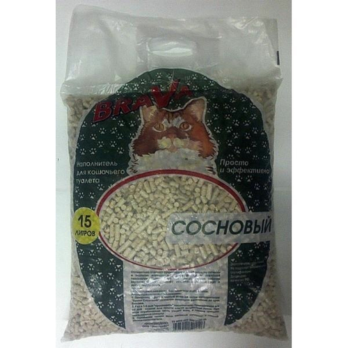 Древесный наполнитель BraVa для кошачьего туалета, сосновый, 15 л