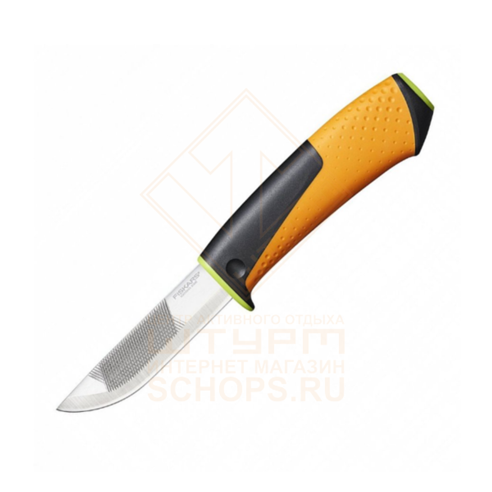 Нож Fiskars для тяжелых работ c точилкой