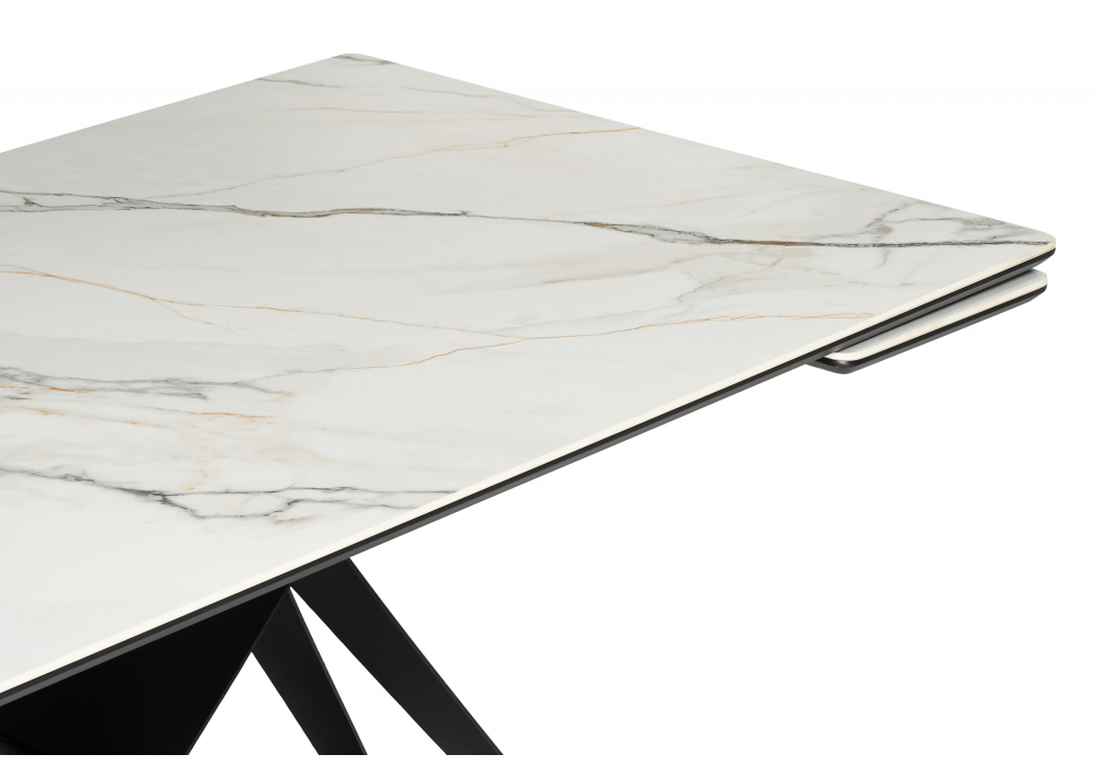 Керамический стол Woodville Блэкберн 160(220)х89 белый gilt white, черный