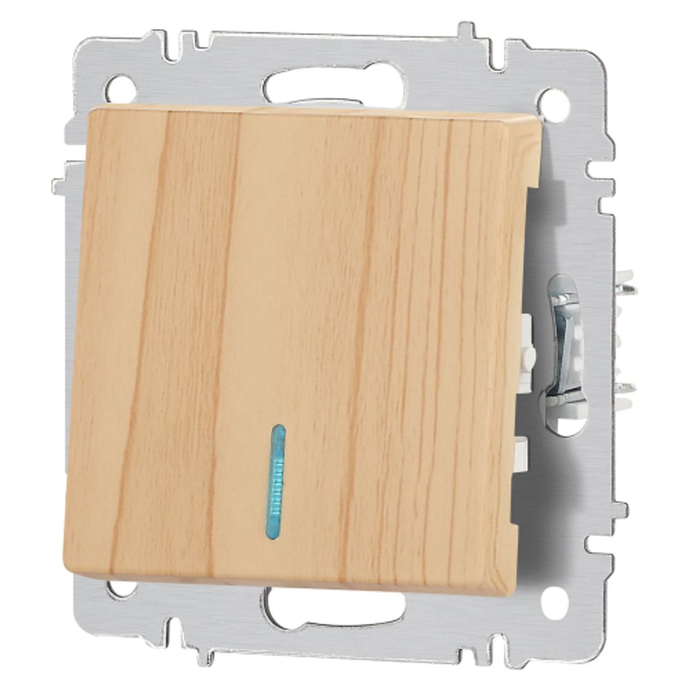 Выключатель Intro Accent 6-102-11 с подсветкой, 10А-250В, IP20, СУ, AL/CU, сосна