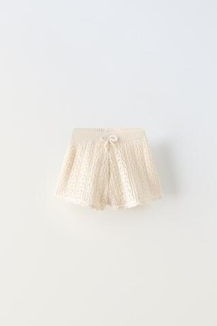 ZARA ШОРТЫ ИЗ КРУЖЕВА КРОШЕ С БАНТОМ, ЭКРЮ