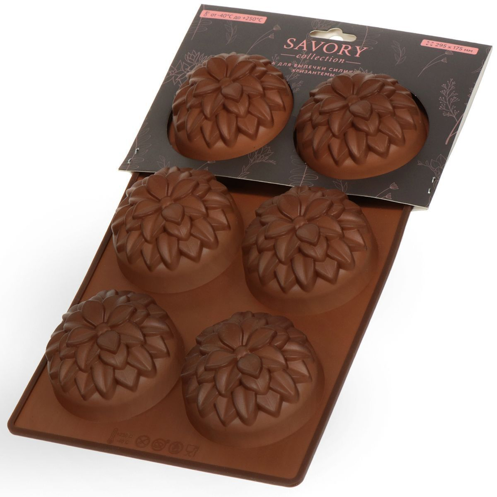 Форма для выпечки силикон, 29.5х17.5 см, прямоуг, 6 кексов, шок, Daniks, Хризантемы Savory, Y4-4971