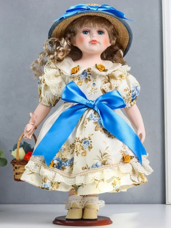 Кукла керамическая фарфоровая Анфиса в платье 40 см