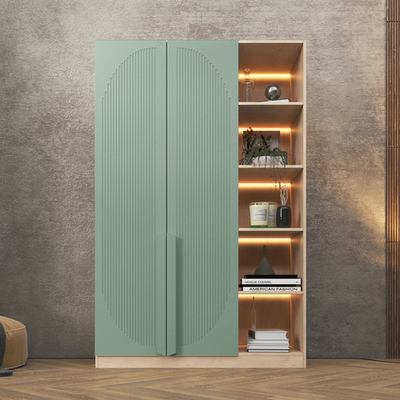 Шкаф Агератум МДФ двухсекционный с стеллажом Лайн шалфей (0,27) А10024 матовая - Дуб Сонома 3025  170*45*220