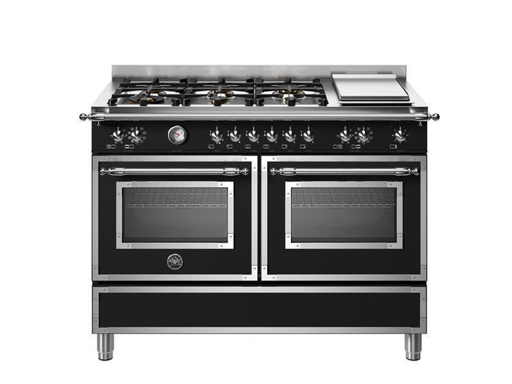 Варочный центр Bertazzoni, 6 газовых конфорок, два многофункциональных электрических шкафа, Heritage, 120 см Черный матовый